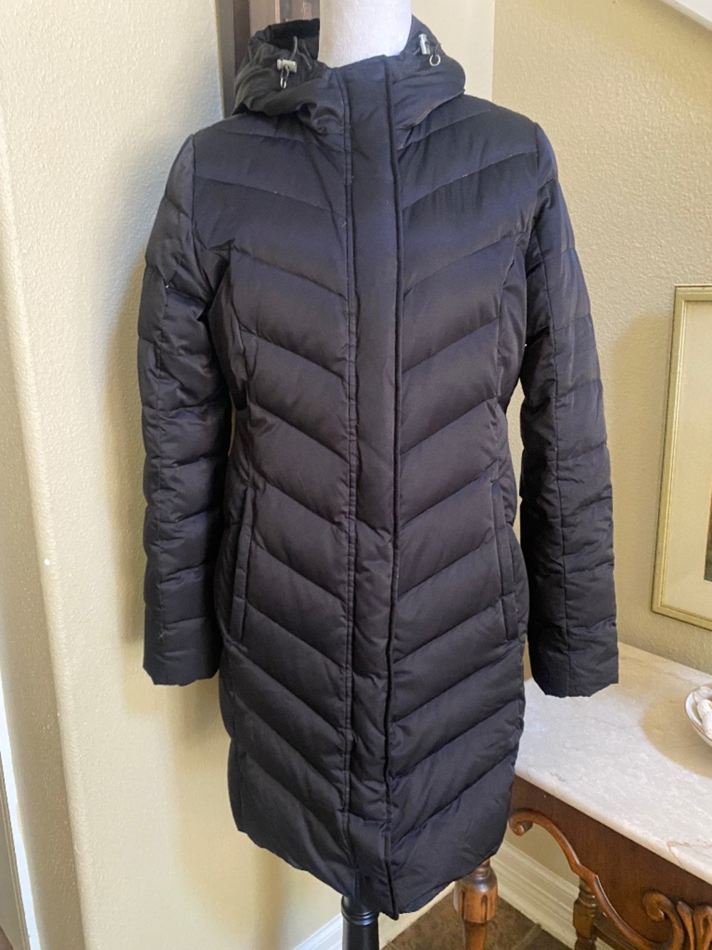 Eddie Bauer EB550 Premium Quality Goose Down Black Full Zip Parka Jacket sz S